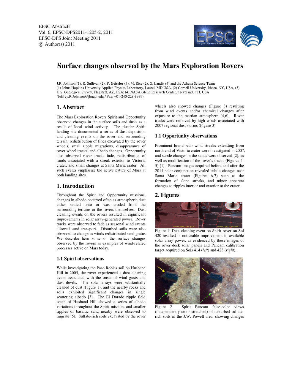 Surface Changes Observed by the Mars Exploration Rovers