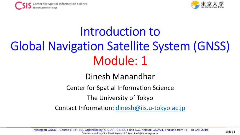 Introduction to Global Navigation Satellite System (GNSS) Module: 1