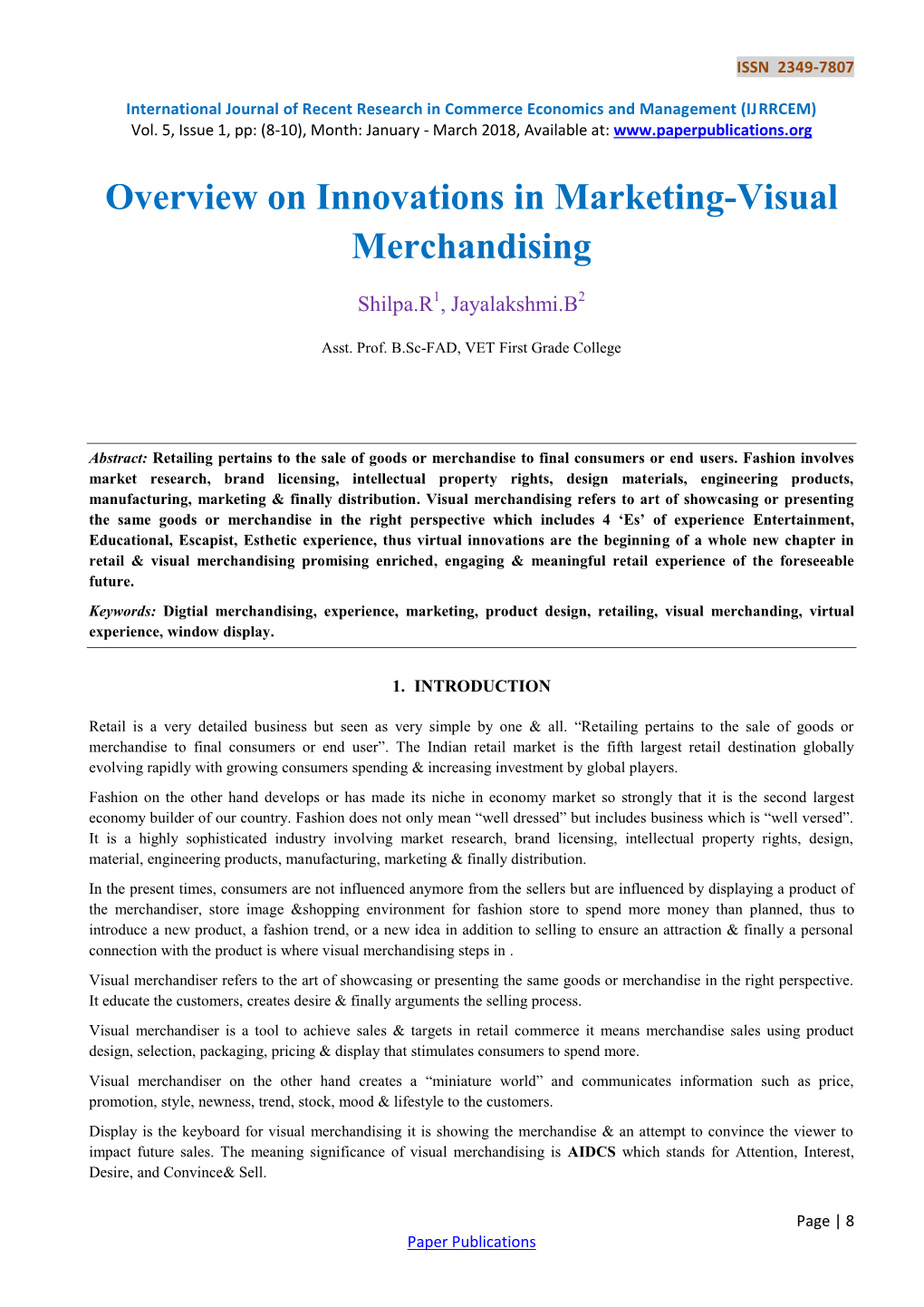 Overview on Innovations in Marketing-Visual Merchandising