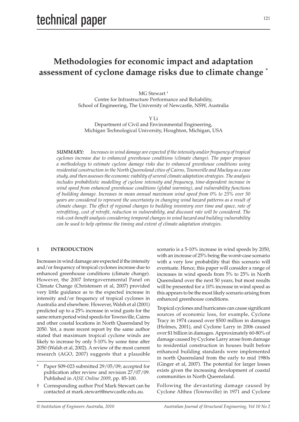 Methodologies for Economic Impact and Adaptation Assessment of Cyclone Damage Risks Due to Climate Change *