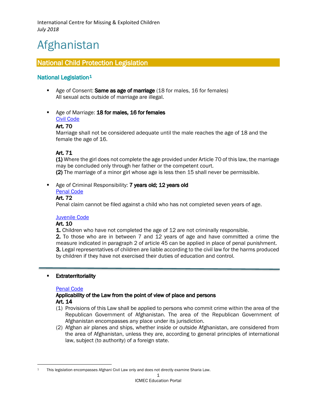 Afghanistan National Legislation (ICMEC)