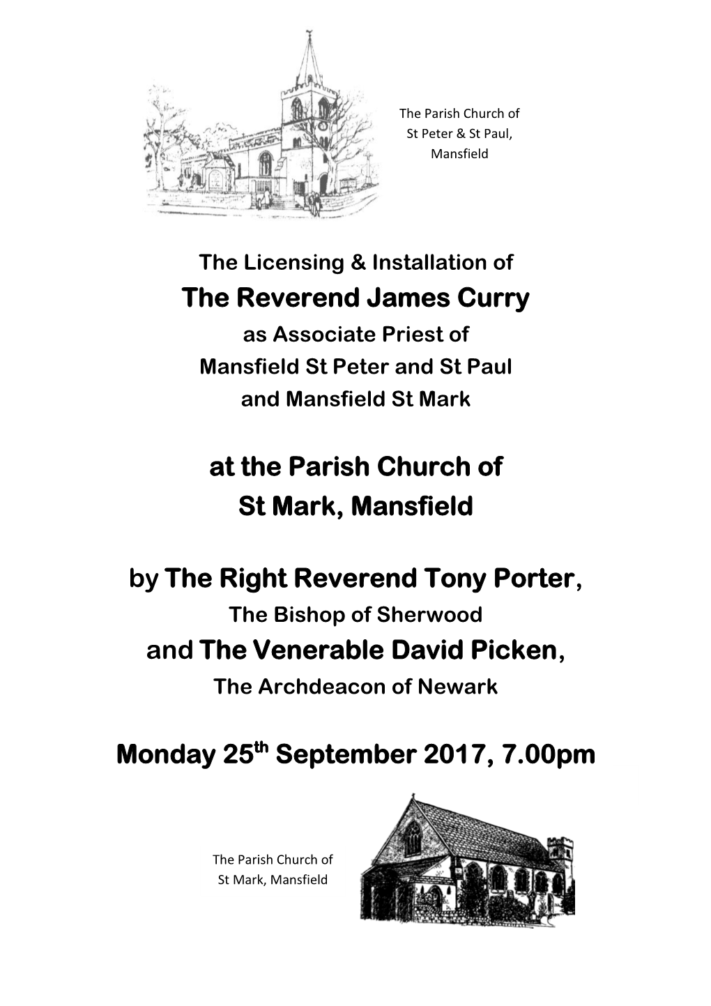 25Th September 2017 the Licensing & Installation of Fr James Curry Service Book
