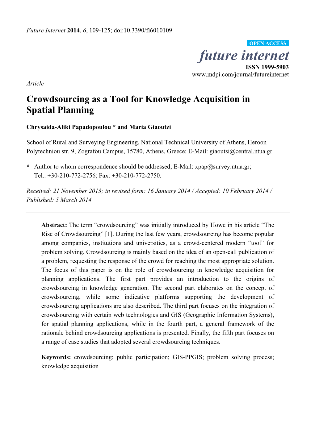 Crowdsourcing As a Tool for Knowledge Acquisition in Spatial Planning