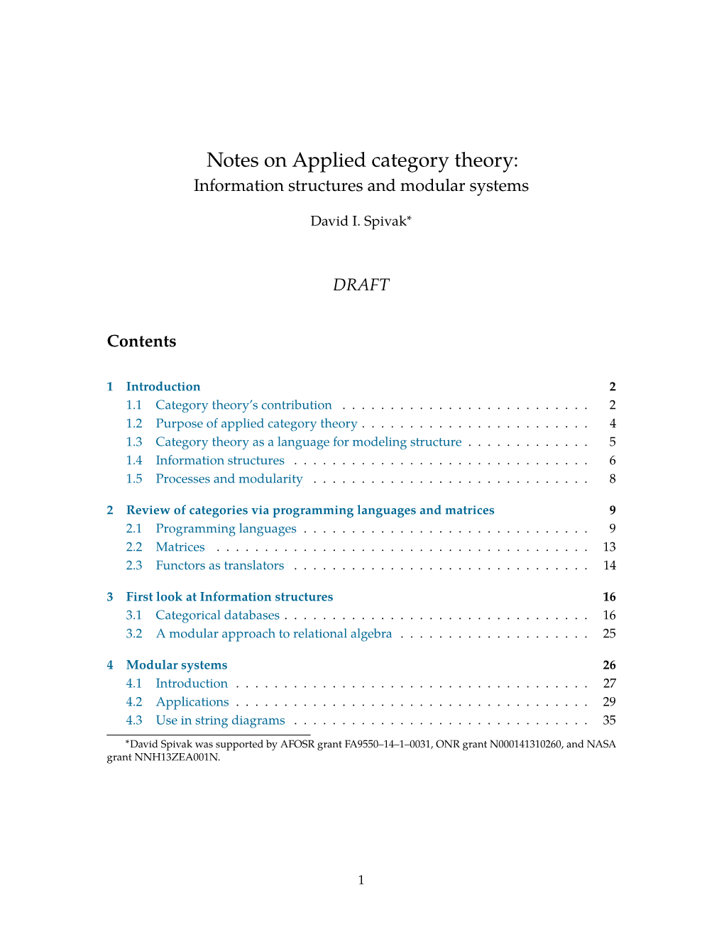 Notes on Applied Category Theory: Information Structures and Modular Systems