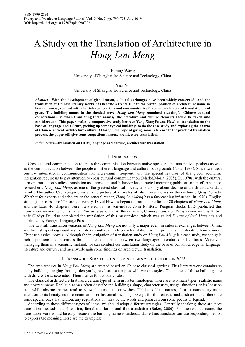 A Study on the Translation of Architecture in Hong Lou Meng