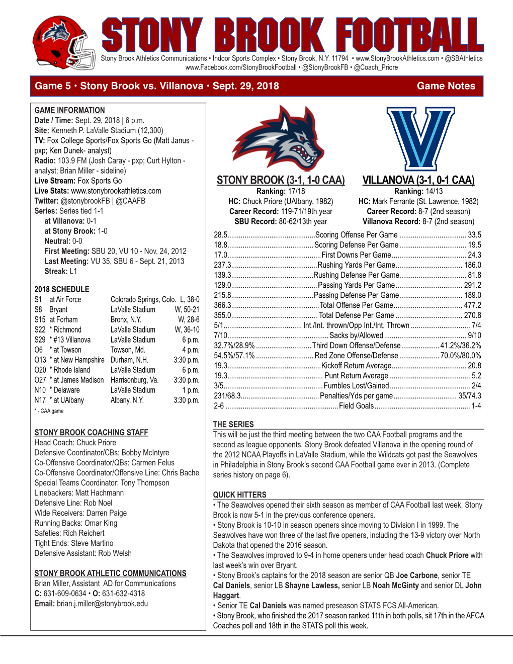 Stony Brook Football Weekly Media Planner