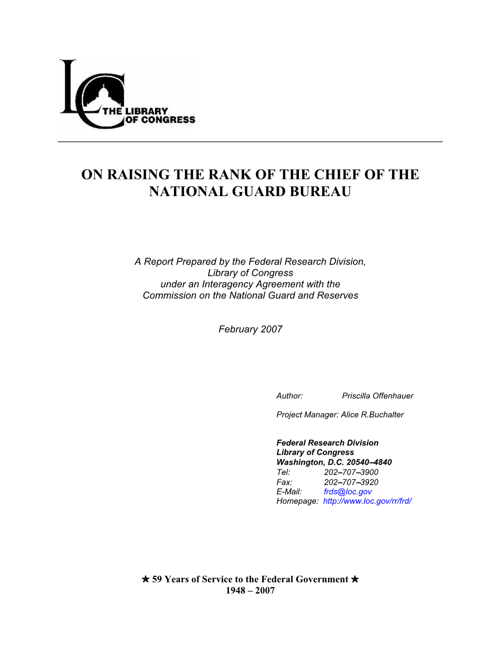 On Raising the Rank of the Chief of the National Guard Bureau