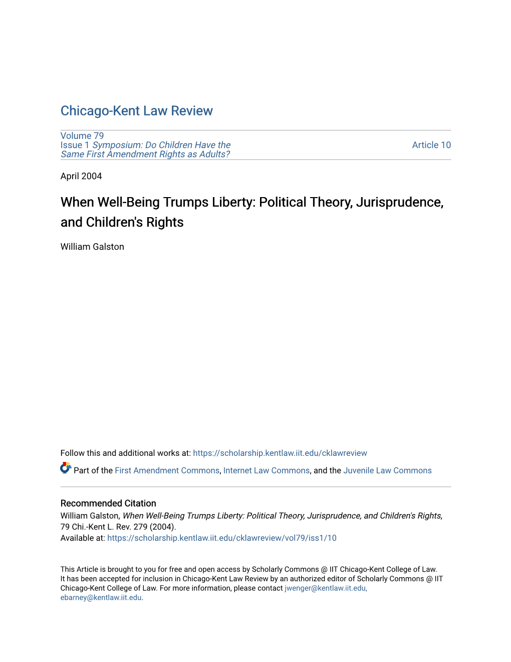 When Well-Being Trumps Liberty: Political Theory, Jurisprudence, and Children's Rights