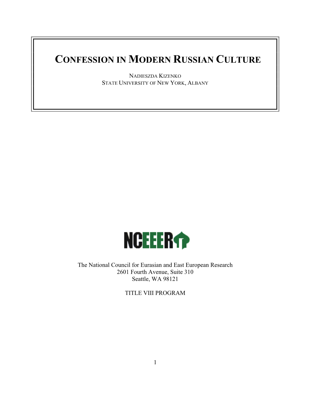 Confession in Modern Russian Culture