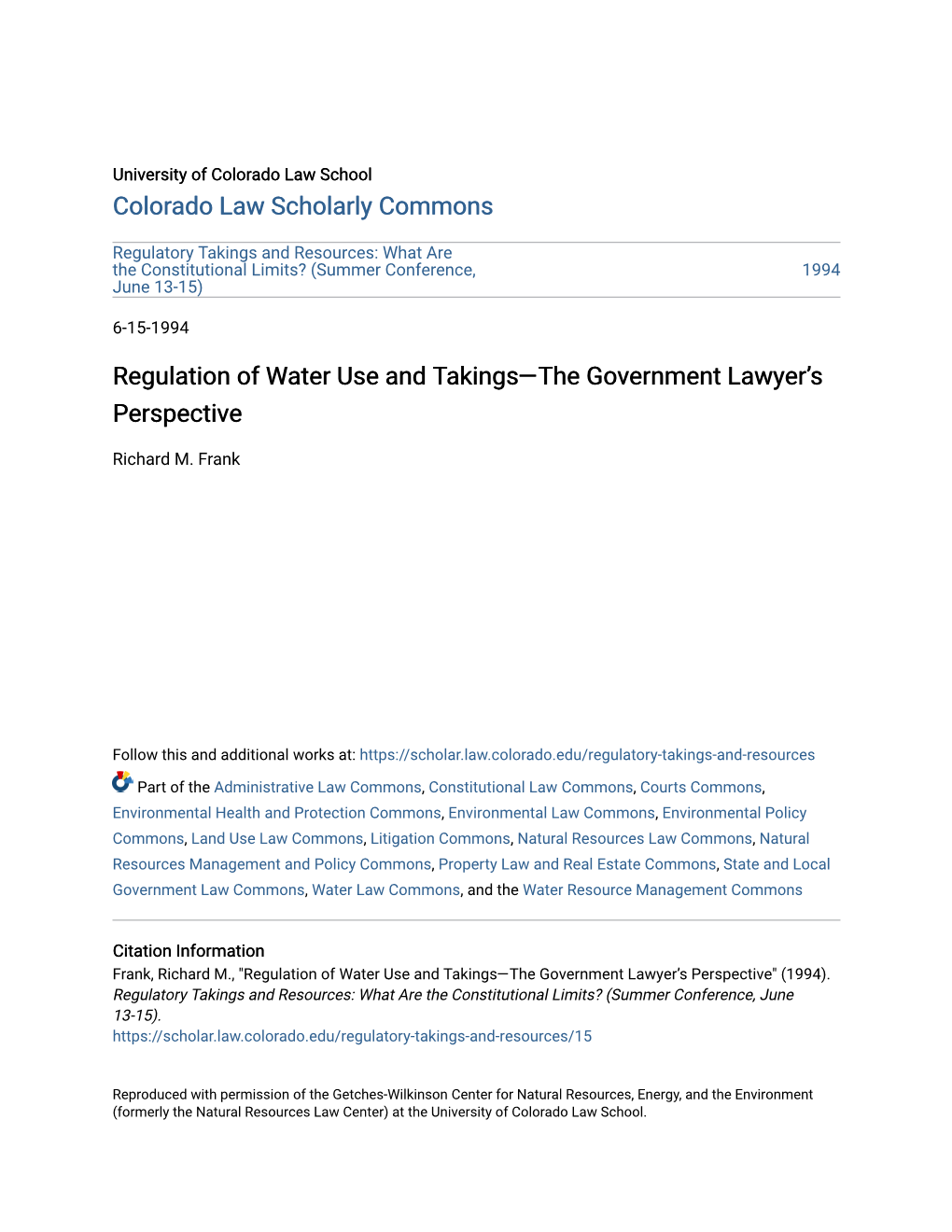 Regulation of Water Use and Takings—The Government Lawyer's