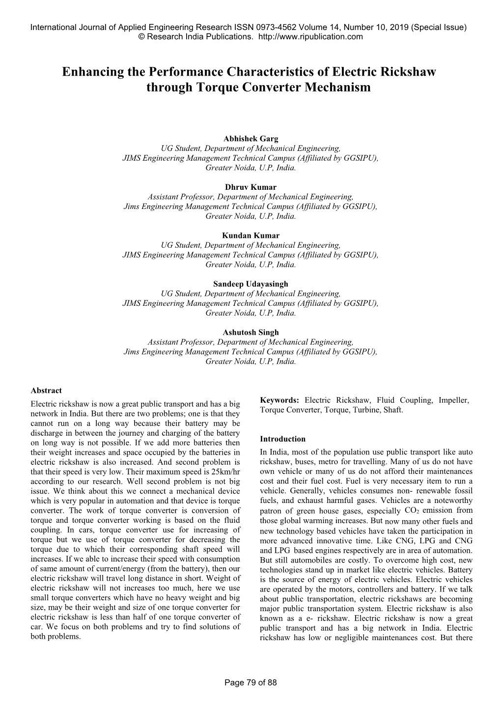 Enhancing the Performance Characteristics of Electric Rickshaw Through Torque Converter Mechanism