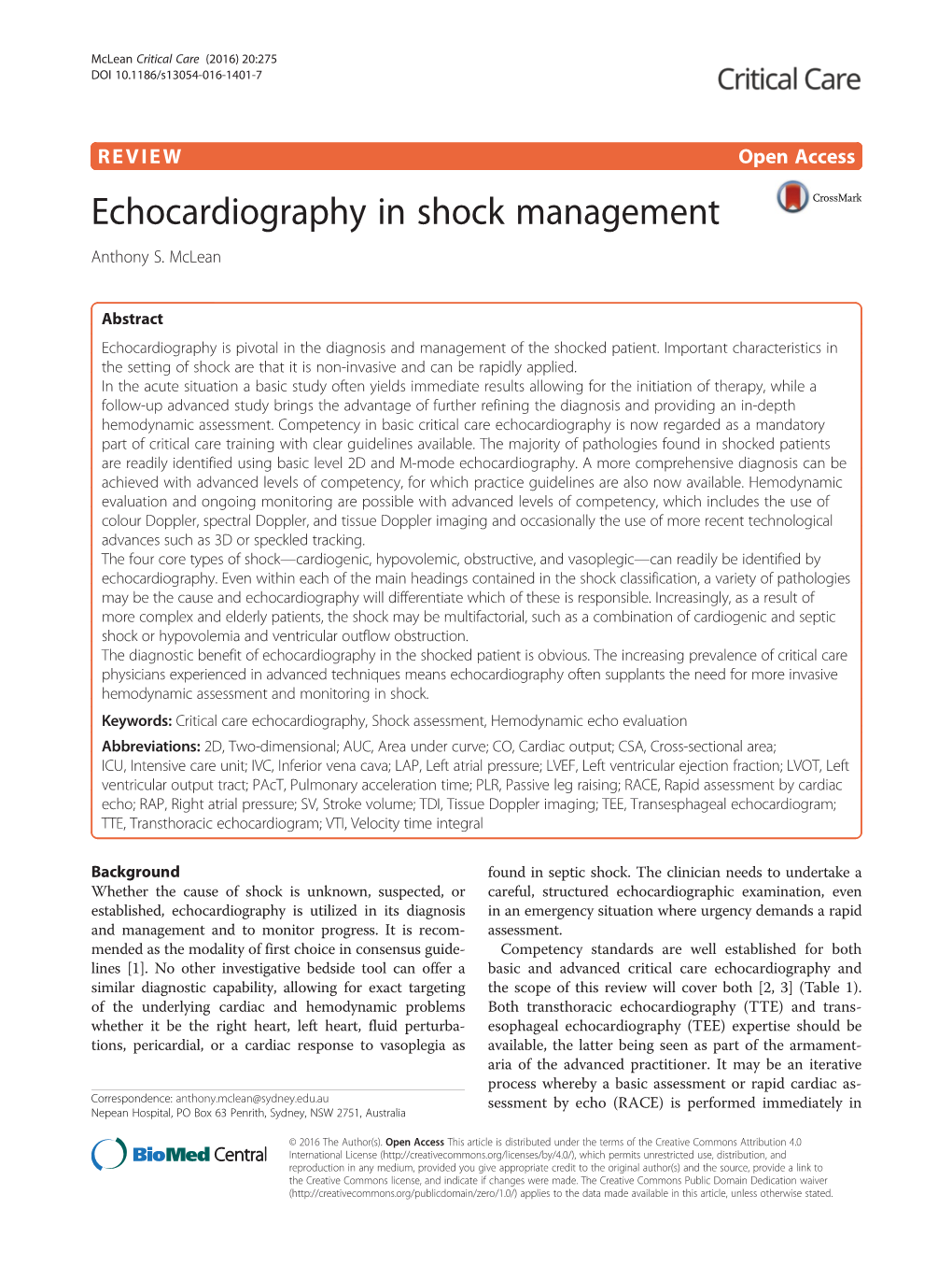 Echocardiography in Shock Management Anthony S