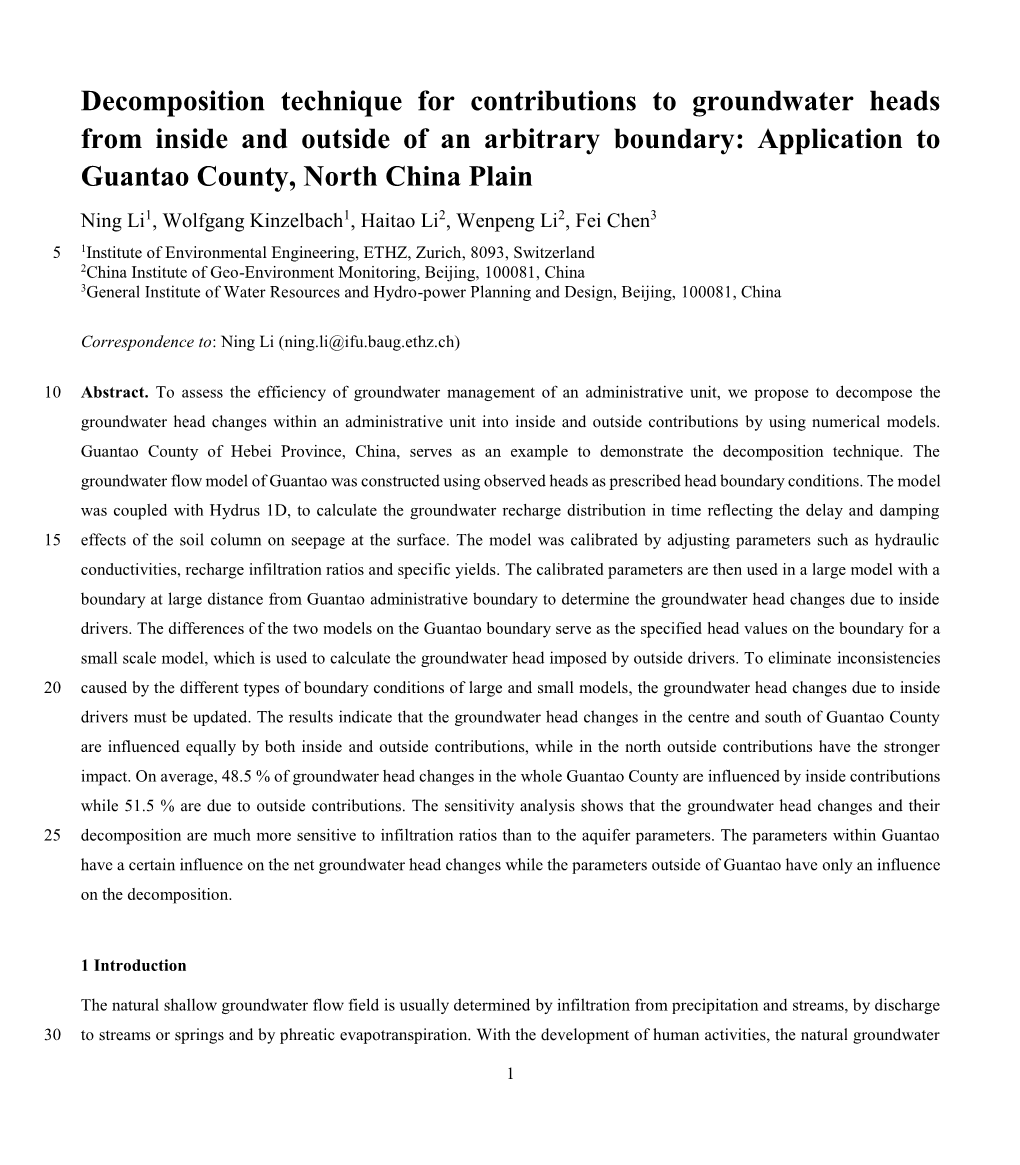 Decomposition Technique for Contributions to Groundwater