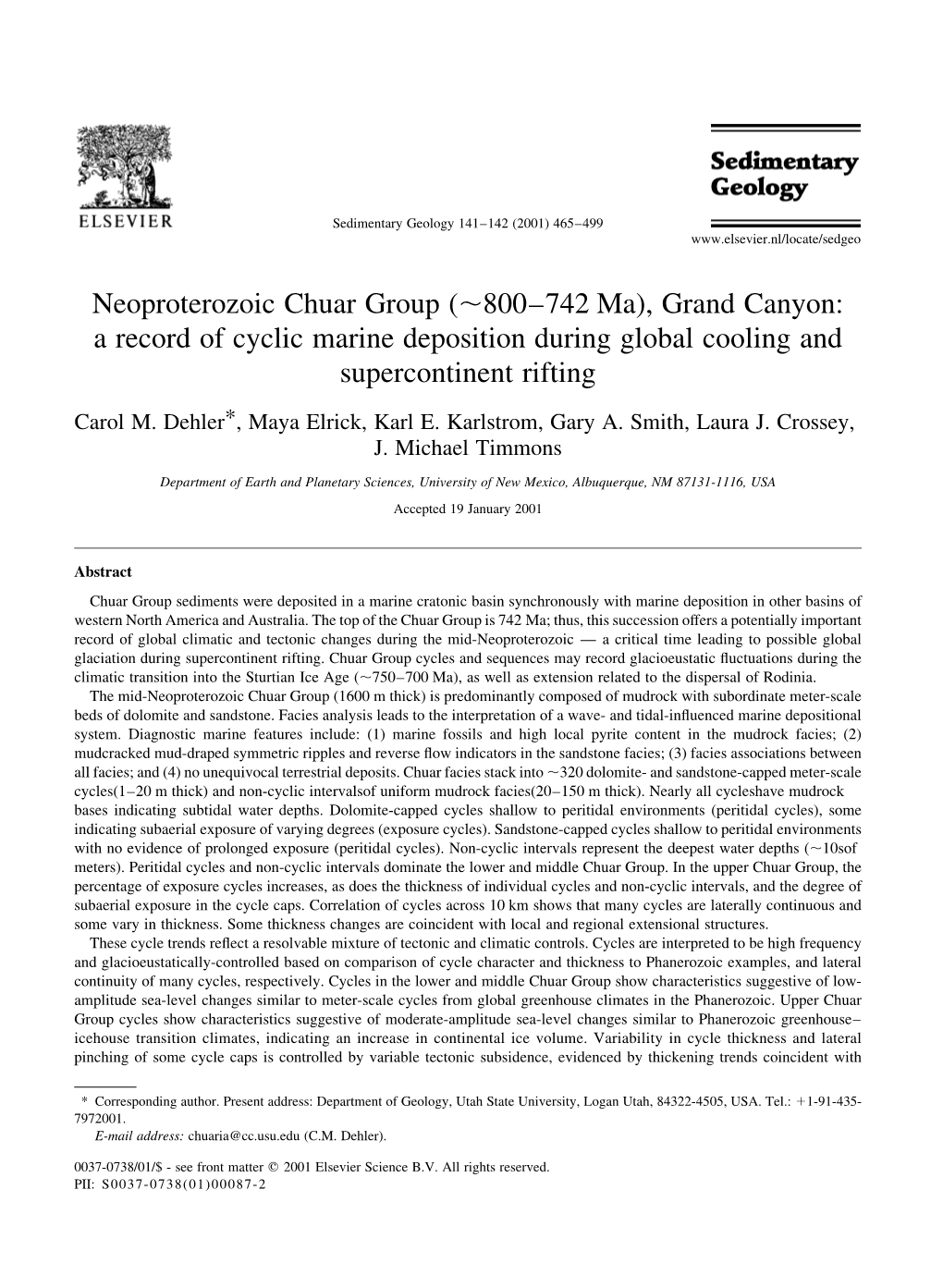 Neoproterozoic Chuar Group (,800±742 Ma), Grand Canyon