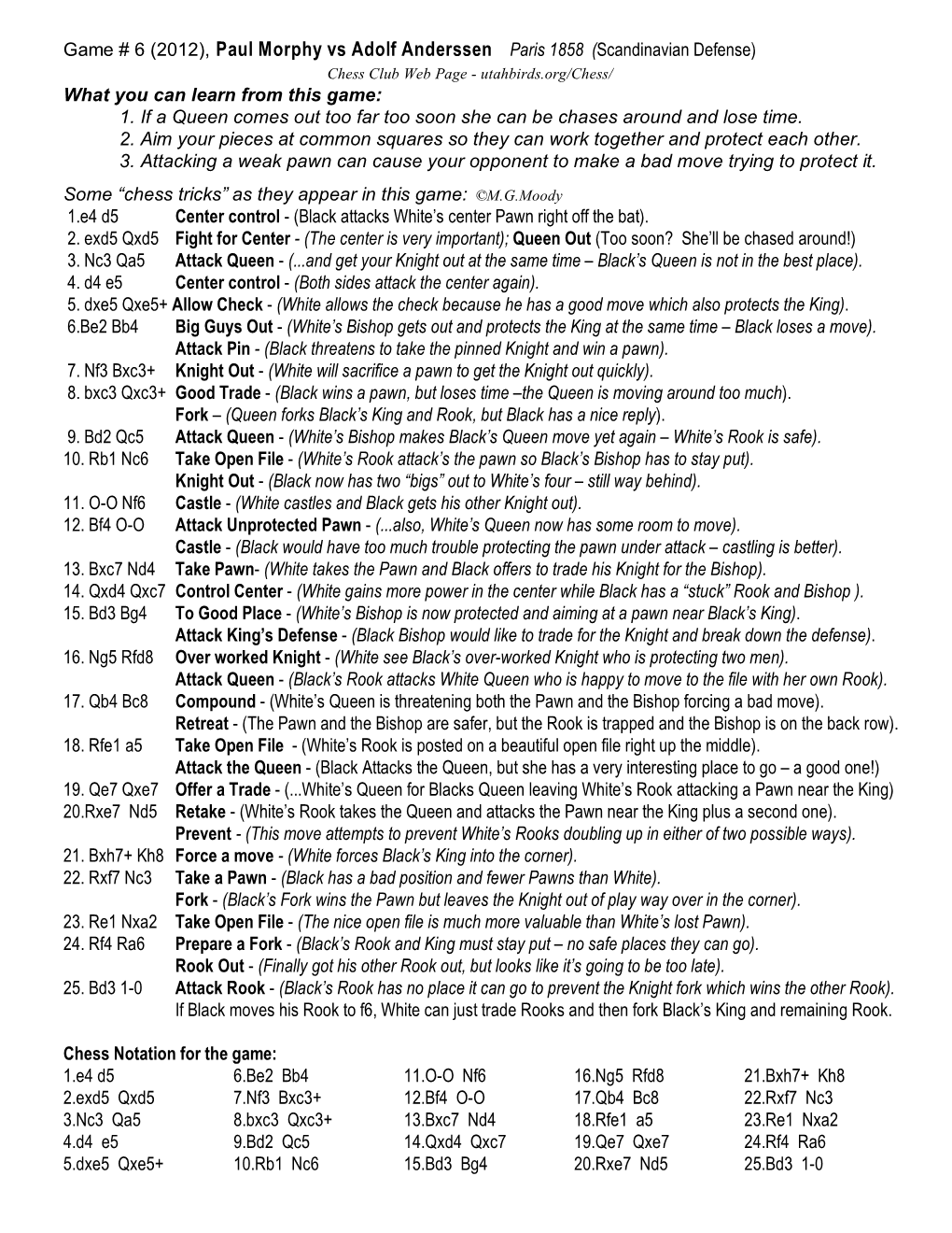 Scandinavian Defense) Chess Club Web Page - Utahbirds.Org/Chess/ What You Can Learn from This Game: 1