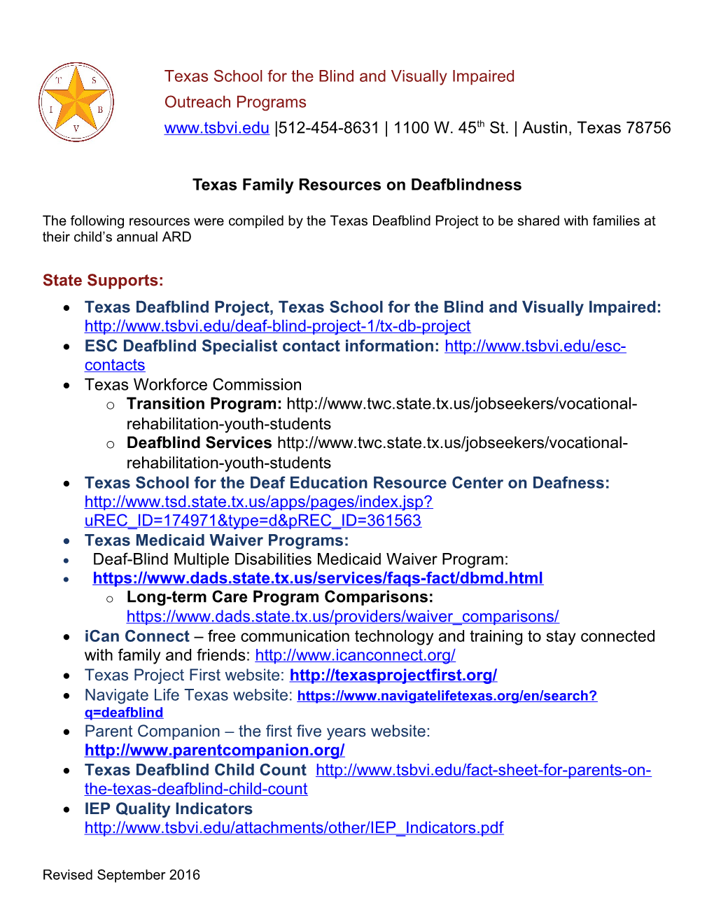 Texas Family Resources on Deafblindness