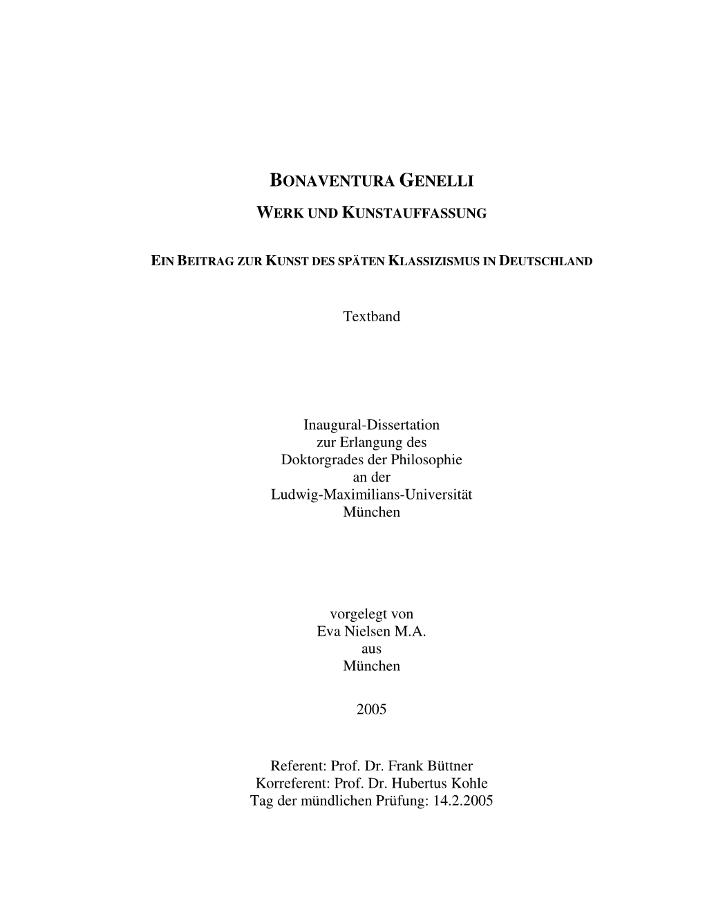 Bonaventura Genelli. Werk Und Kunstauffassung: Ein Beitrag Zur