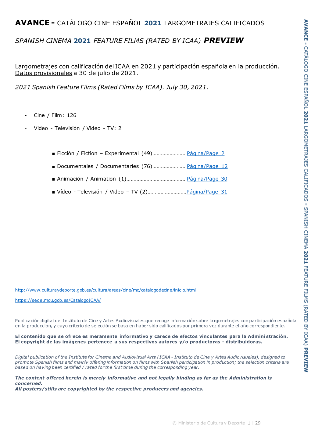 Avance - Catálogo Cine Español 2021 Largometrajes Calificados