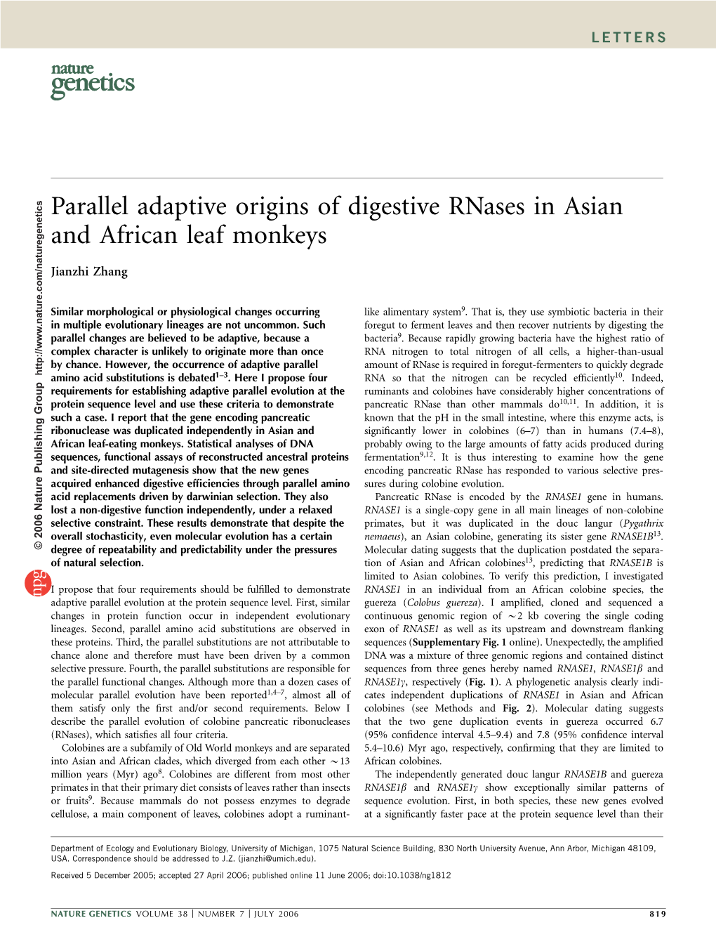 Parallel Adaptive Origins of Digestive Rnases in Asian and African Leaf Monkeys