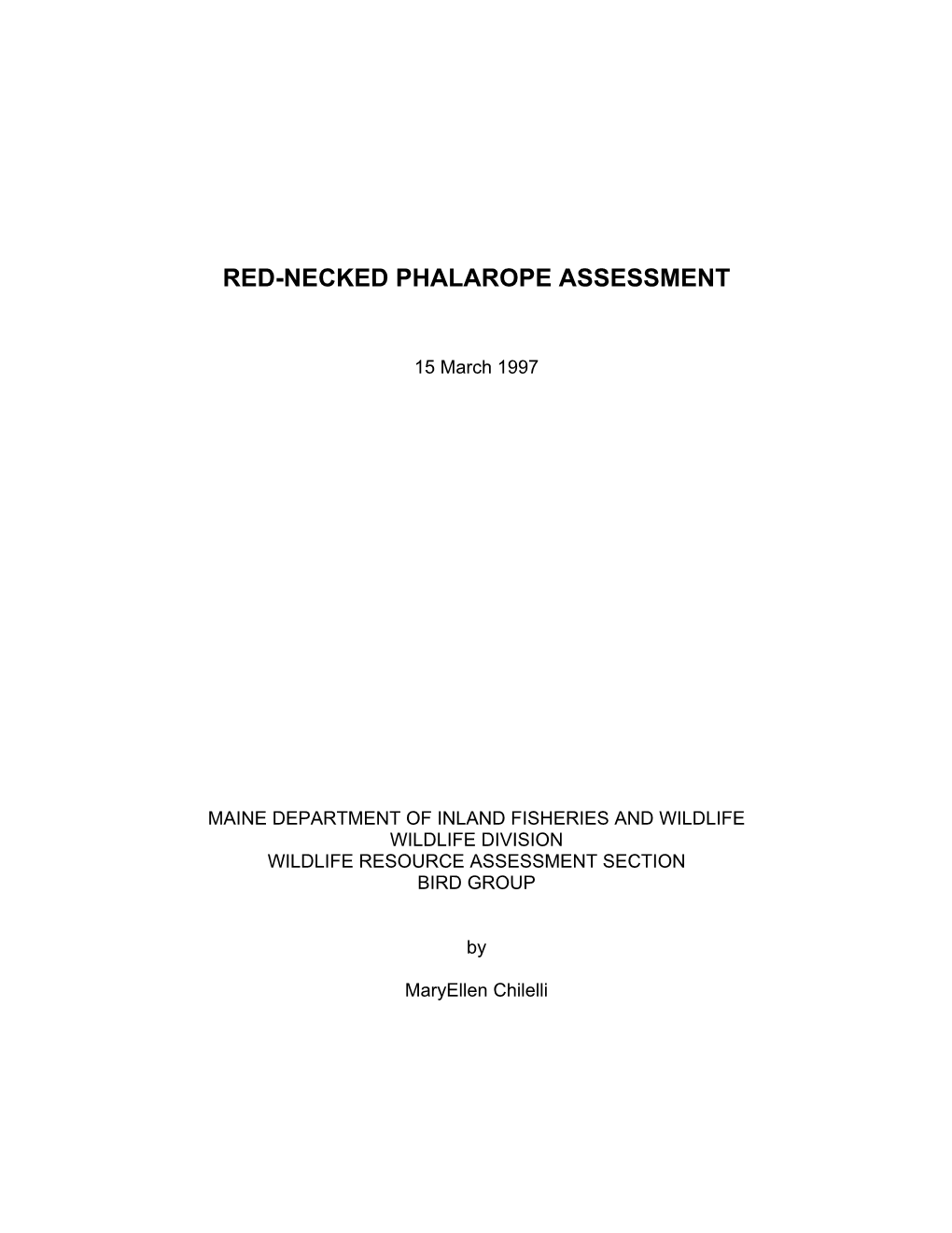 Red-Necked Phalarope Assessment