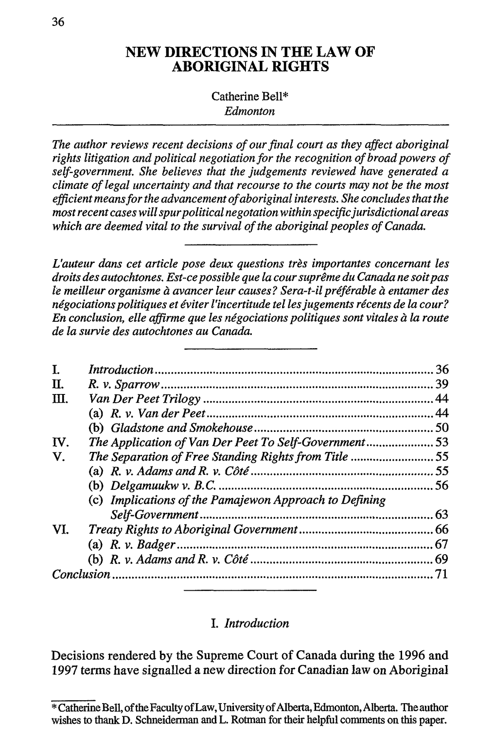 New Directions in the Law of Aboriginal Rights