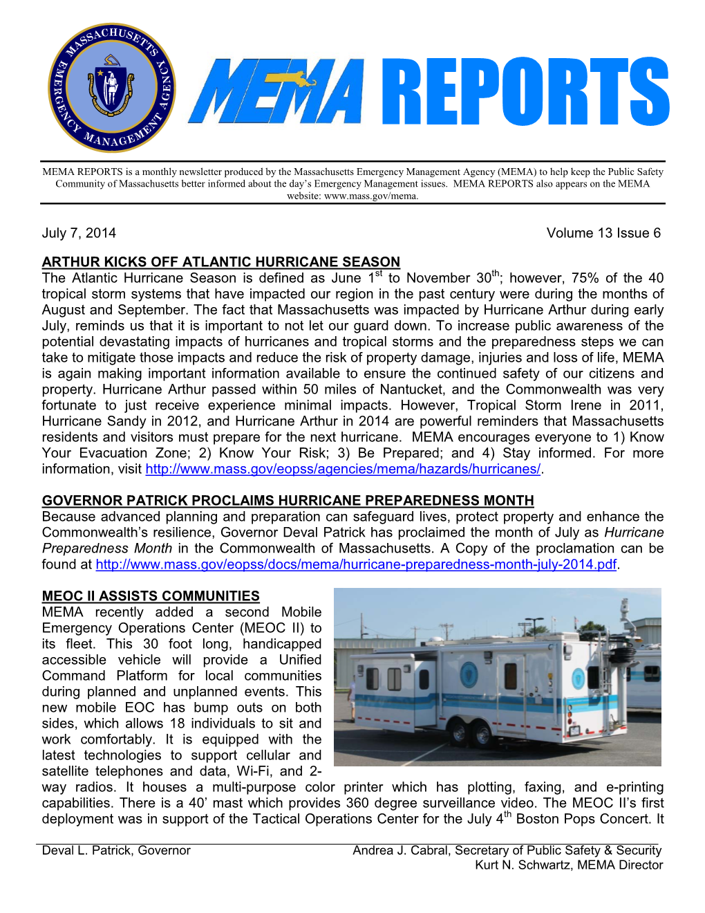 July 7, 2014 Volume 13 Issue 6 ARTHUR KICKS OFF ATLANTIC