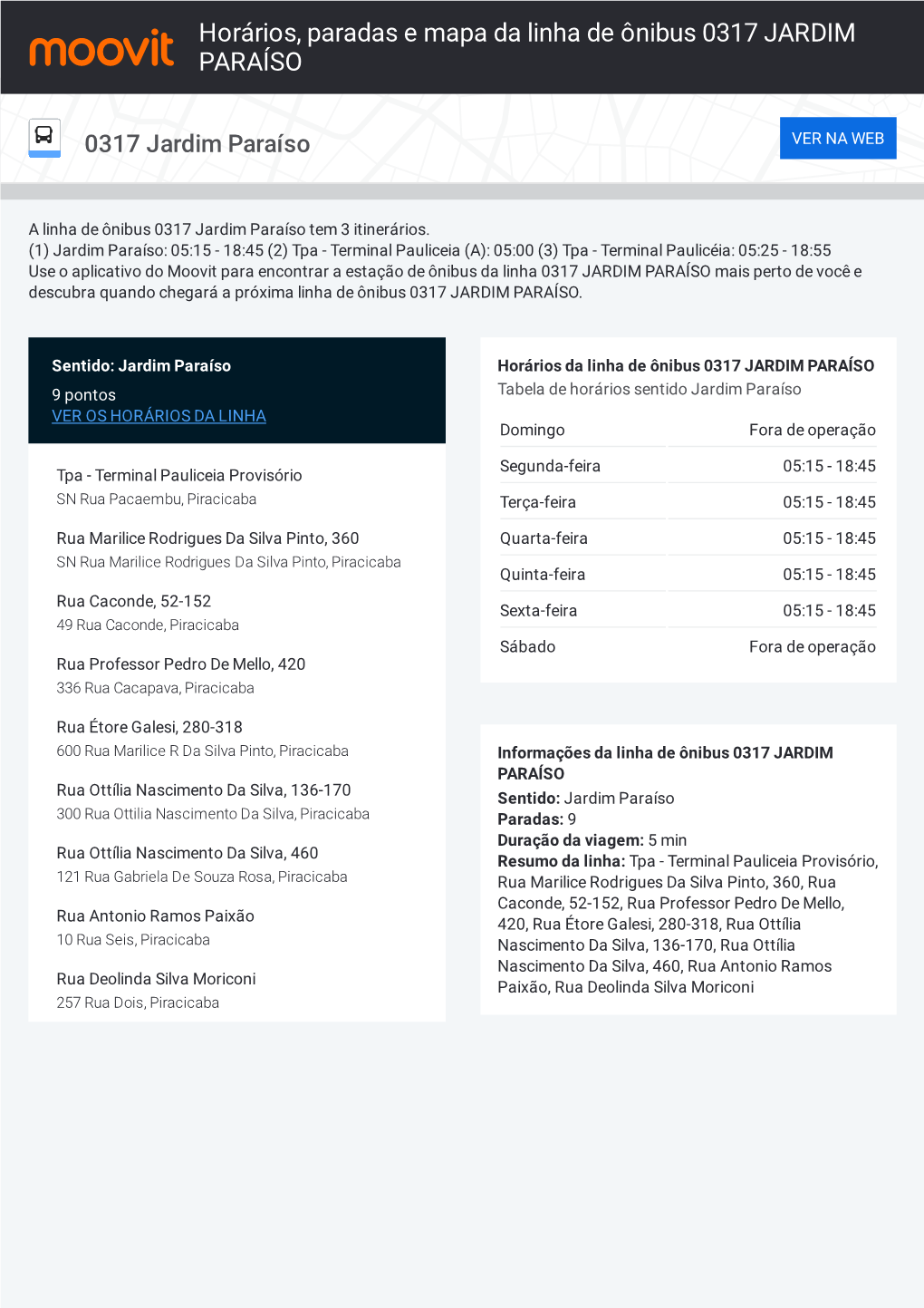 Horários, Paradas E Mapa Da Linha De Ônibus 0317 JARDIM PARAÍSO