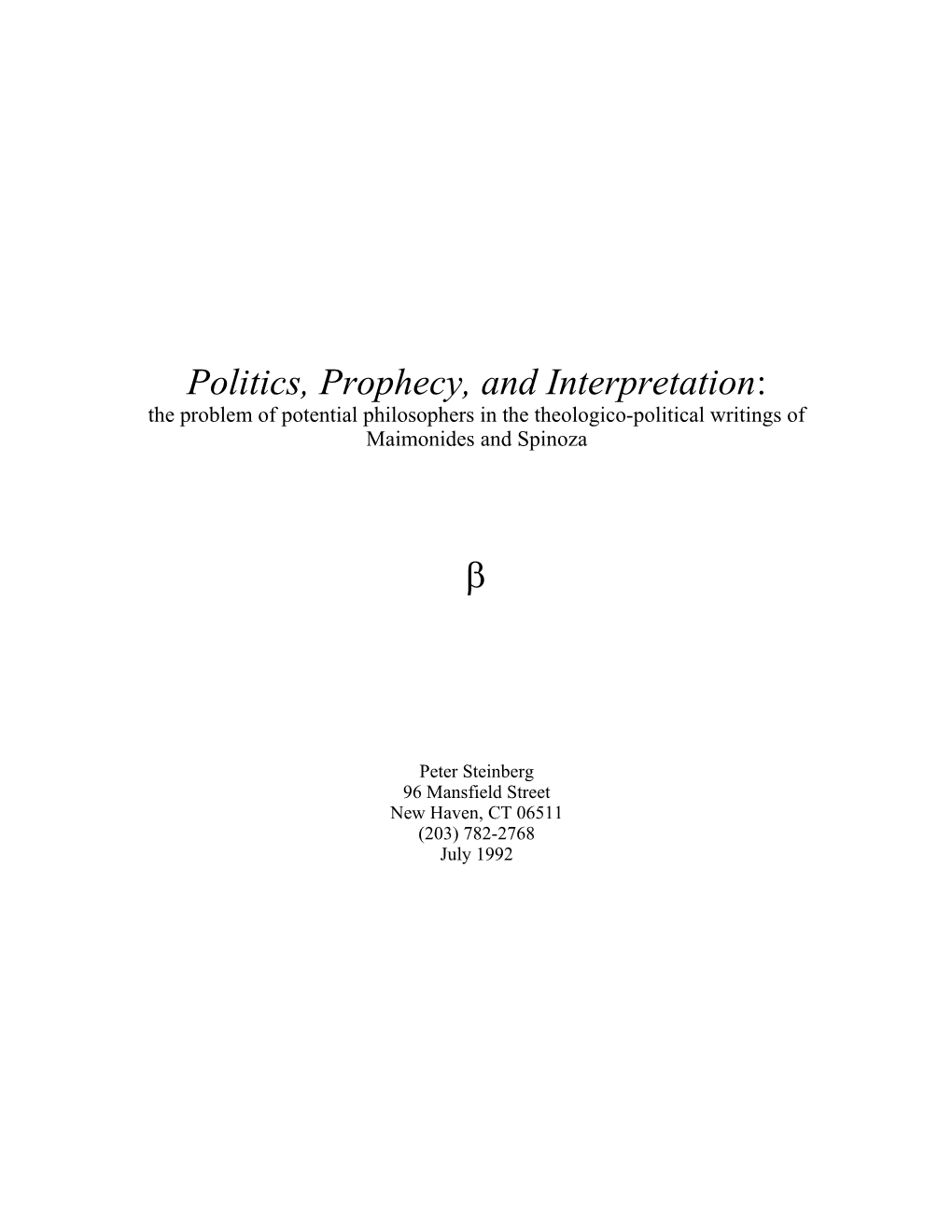 Politics, Prophecy, and Interpretation