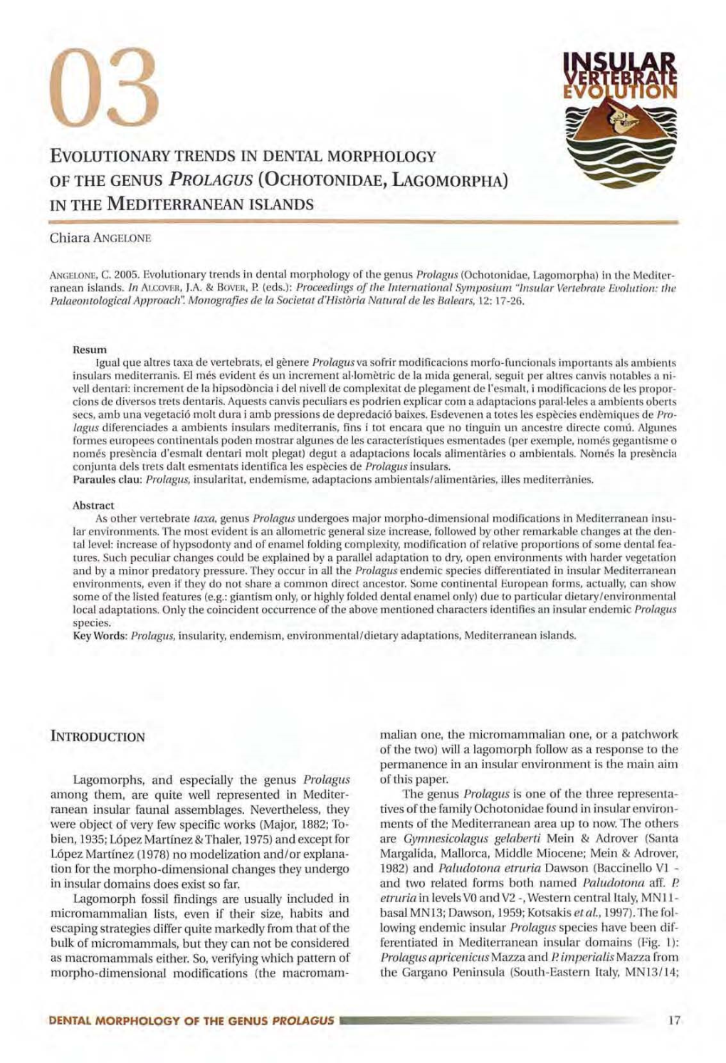 Insular Vertebrate Evolution: the Palaeontological Approach