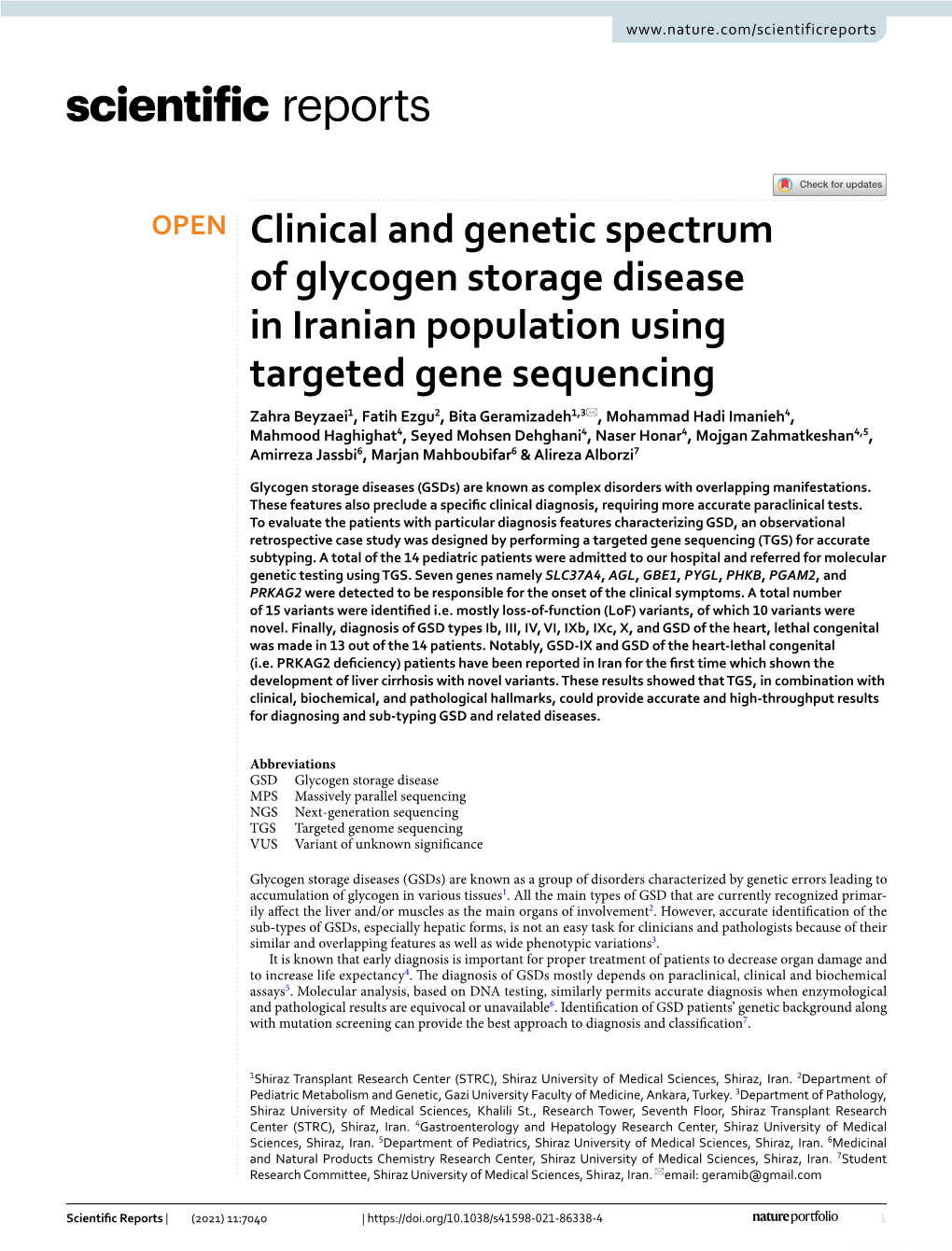 Clinical and Genetic Spectrum of Glycogen Storage Disease in Iranian