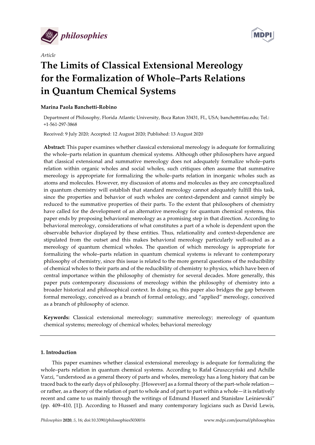 The Limits of Classical Extensional Mereology for the Formalization of Whole–Parts Relations in Quantum Chemical Systems