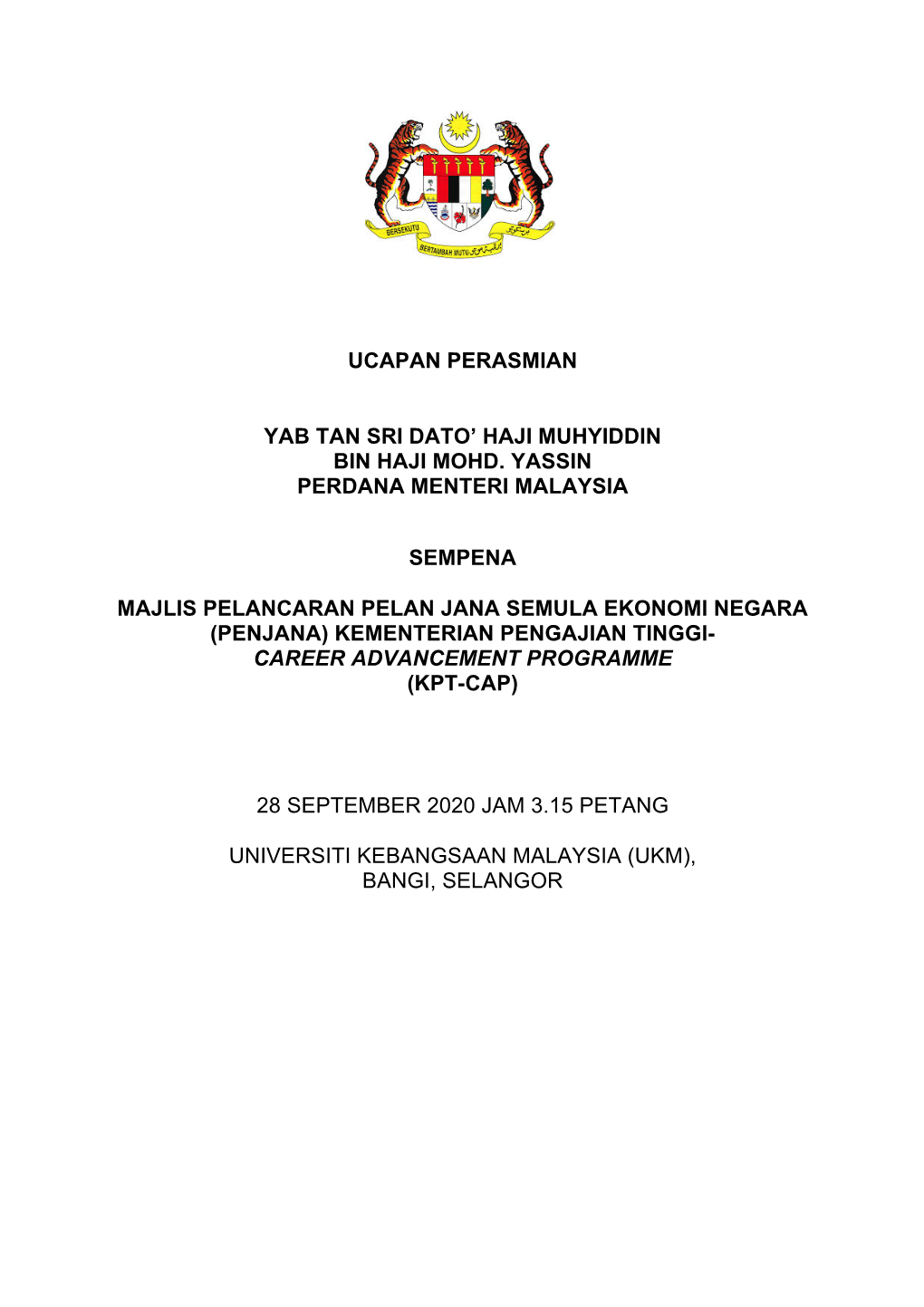 Ucapan Perasmian Yab Tan Sri Dato' Haji Muhyiddin Bin Haji