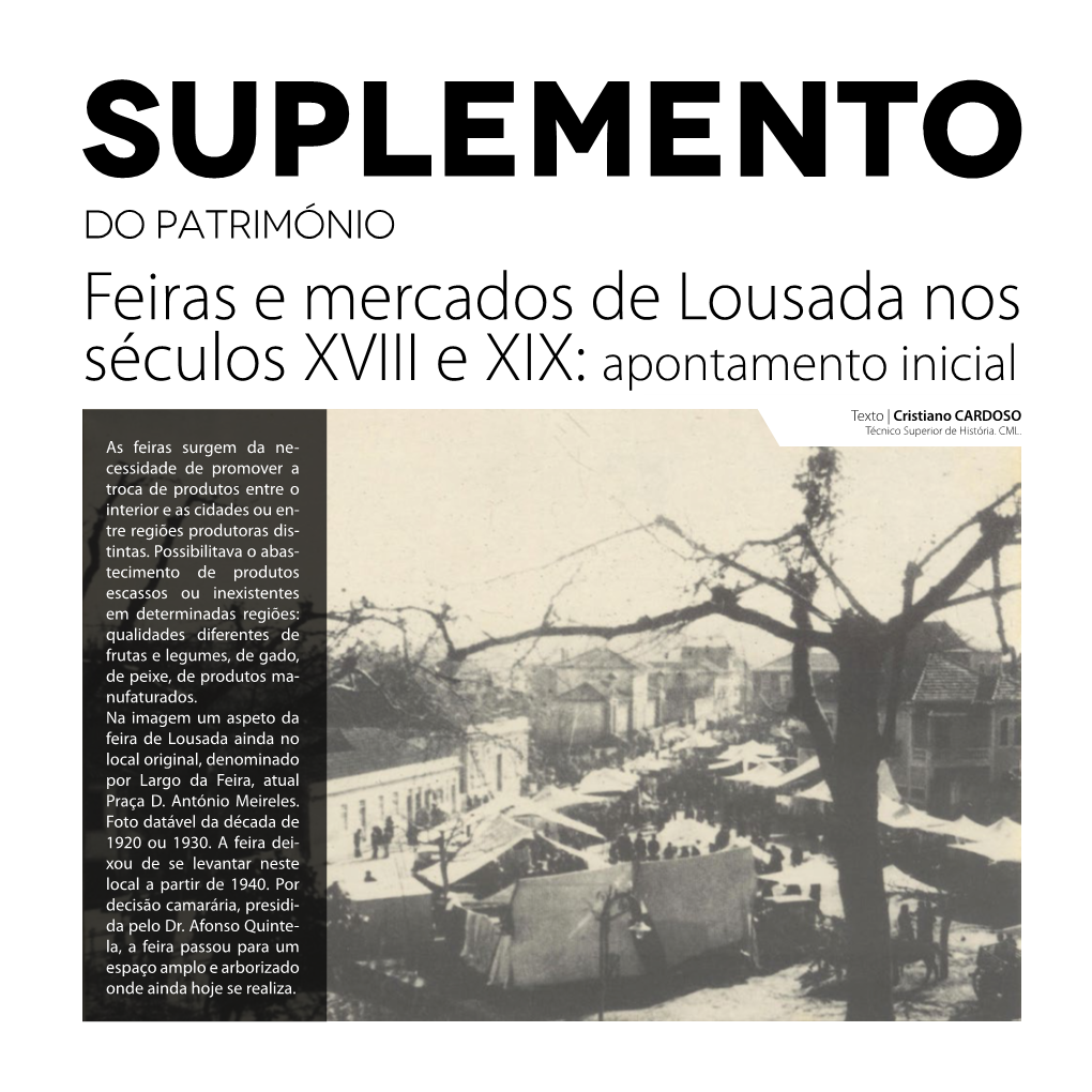 Feiras E Mercados De Lousada Nos Séculos XVIII E XIX: Apontamento Inicial Texto | Cristiano CARDOSO Técnico Superior De História