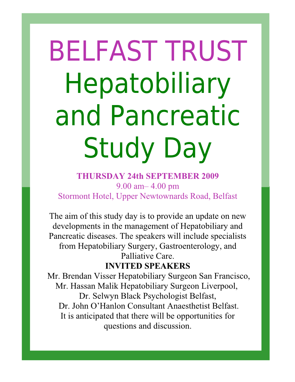 Hepatobiliary and Pancreatic Study Day