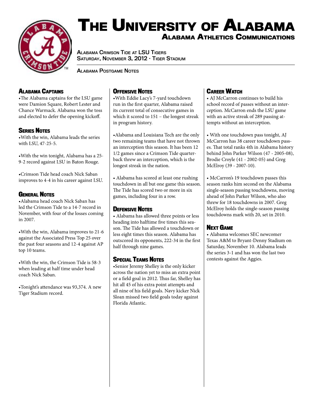 The University of Alabama Alabama Athletics Communications