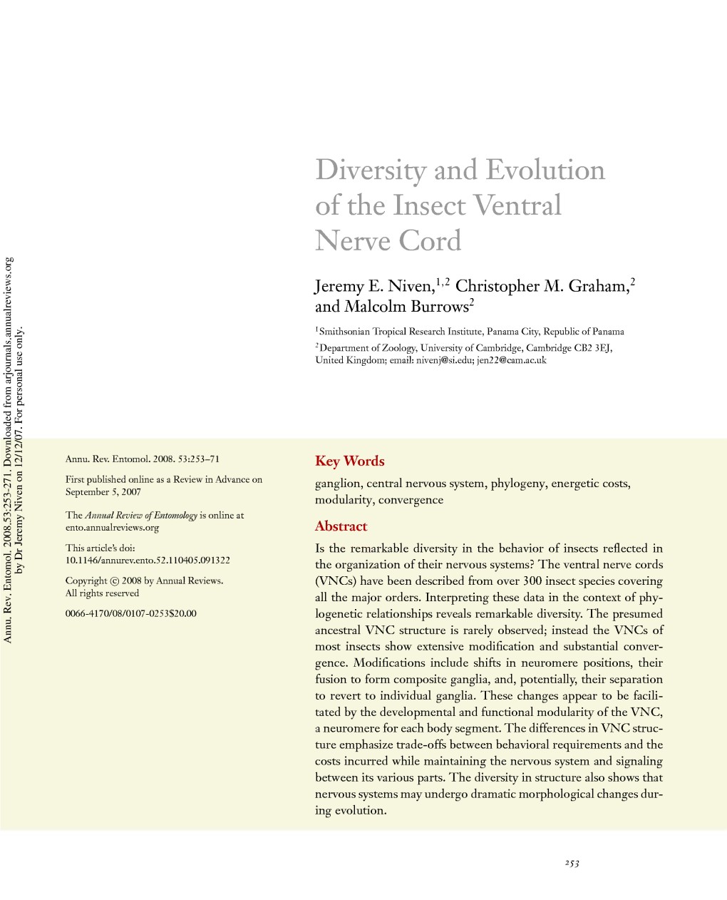 Diversity and Evolution of the Insect Ventral Nerve Cord