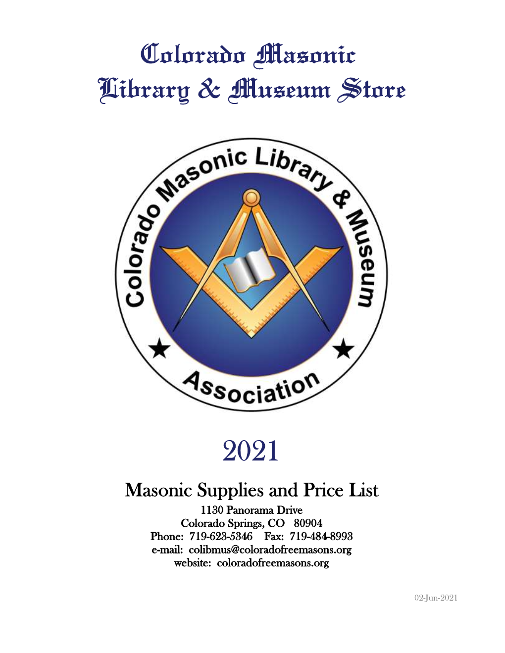 Colorado Masonic Library & Museum Store 2021