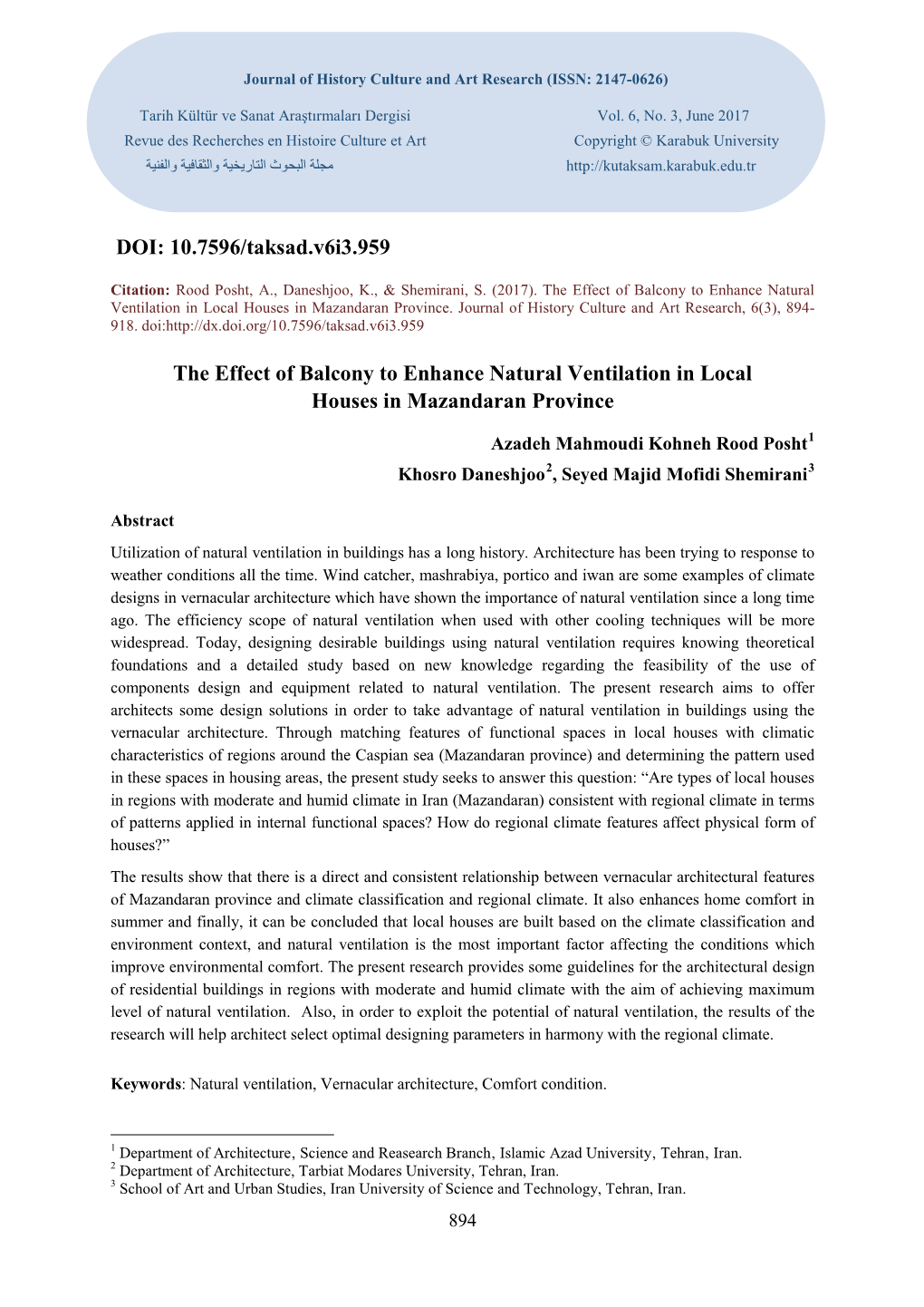The Effect of Balcony to Enhance Natural Ventilation in Local Houses in Mazandaran Province