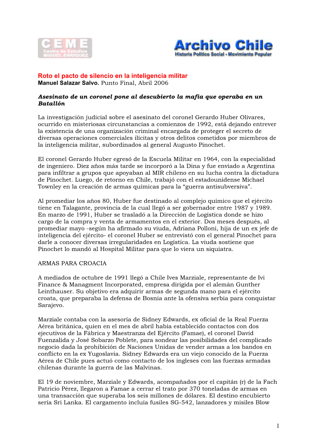 2006 04 Roto El Pacto De Silencio En La Inteligencia Militar. Manuel