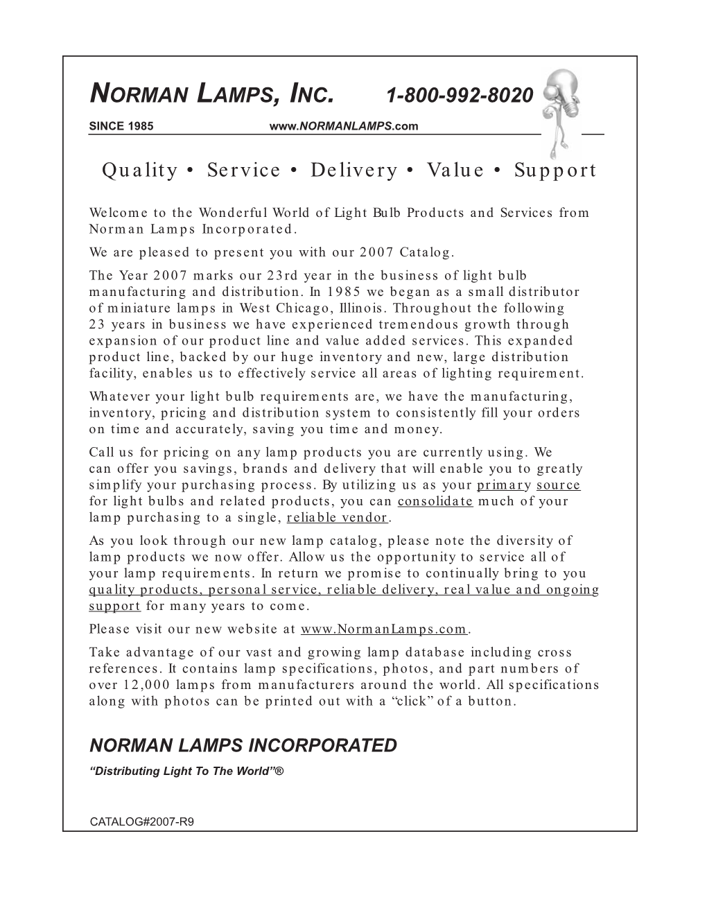 NORMAN LAMPS, INC. 1-800-992-8020 Quality • Service