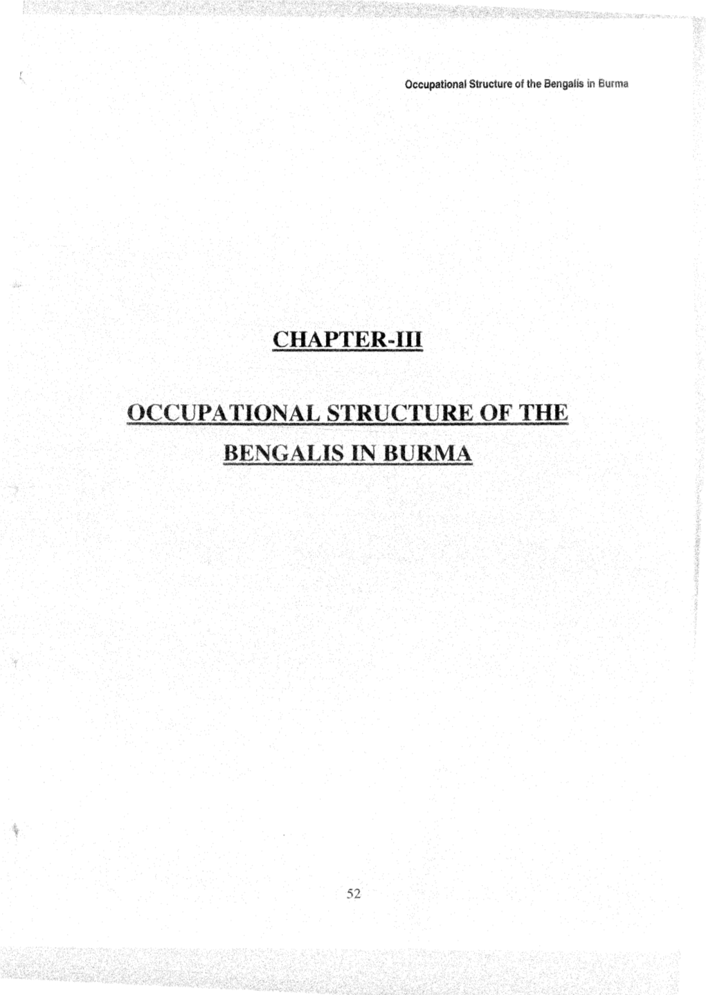 Occupational Structure of the Bengalis in Burma