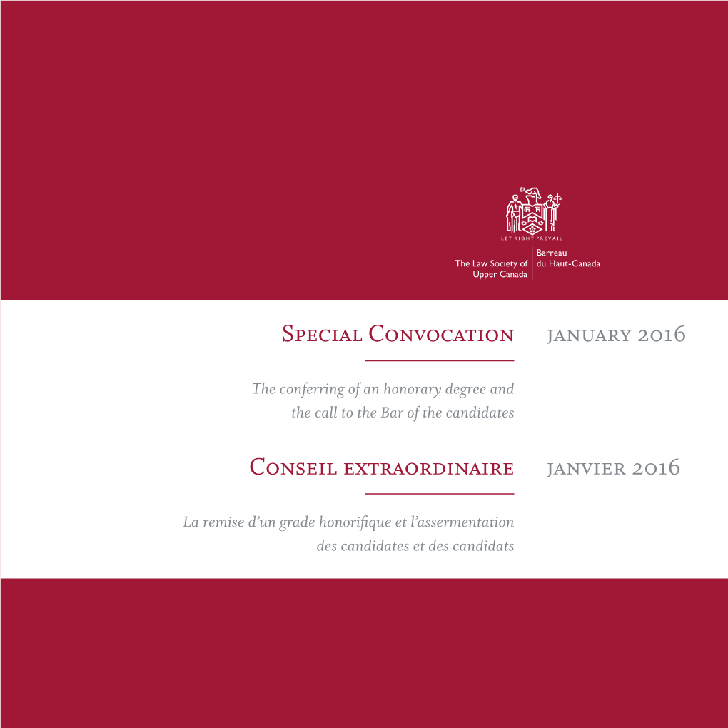 SPECIAL CONVOCATION January 2016 CONSEIL Extraordinaire Janvier 2016