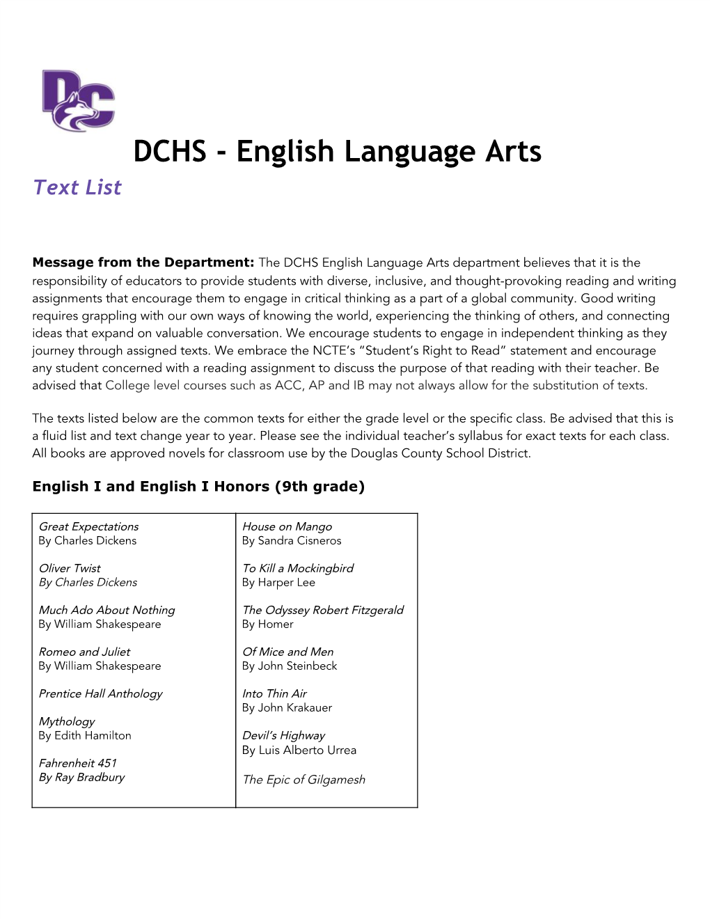 DCHS - English Language Arts