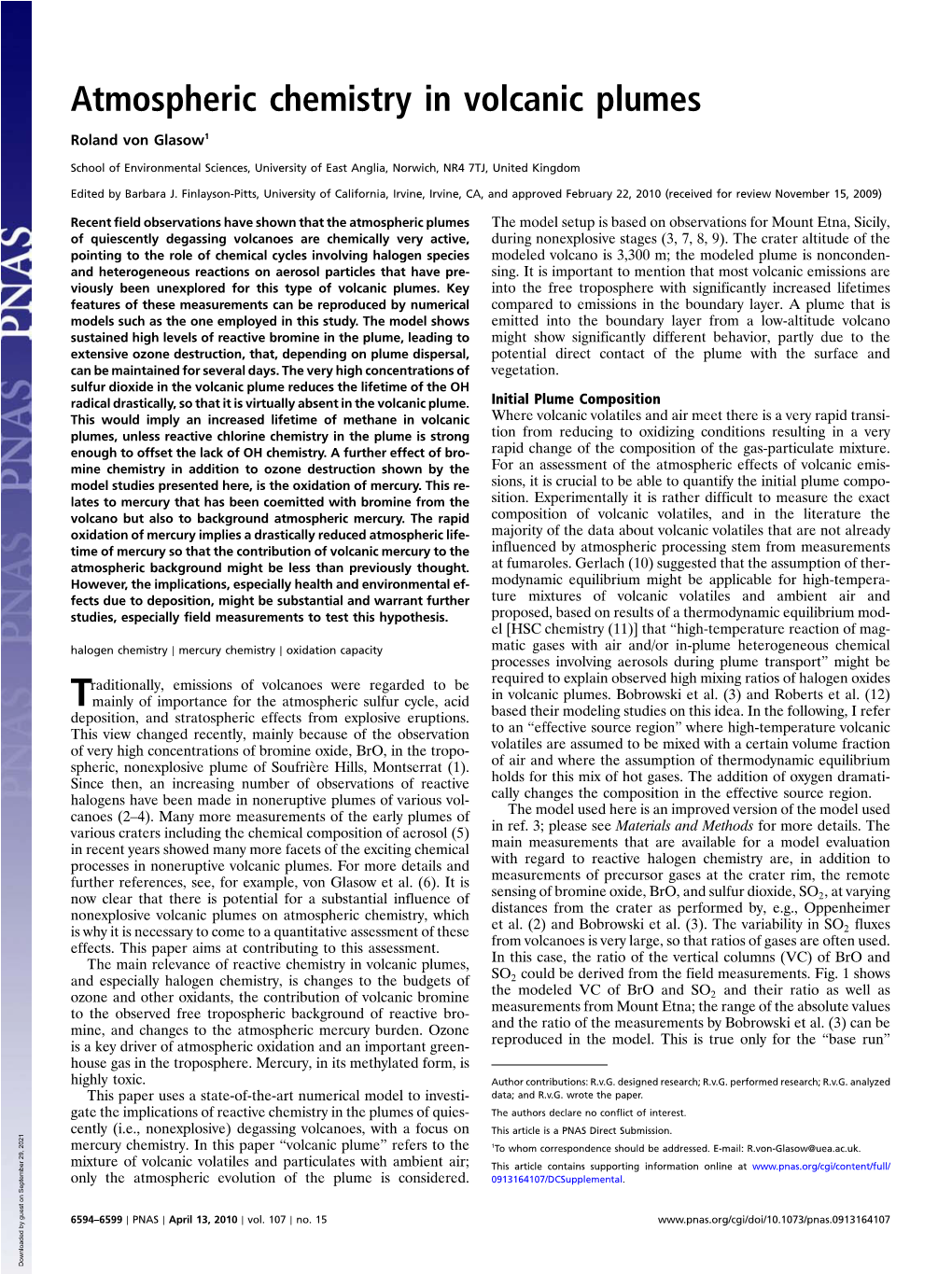 Atmospheric Chemistry in Volcanic Plumes