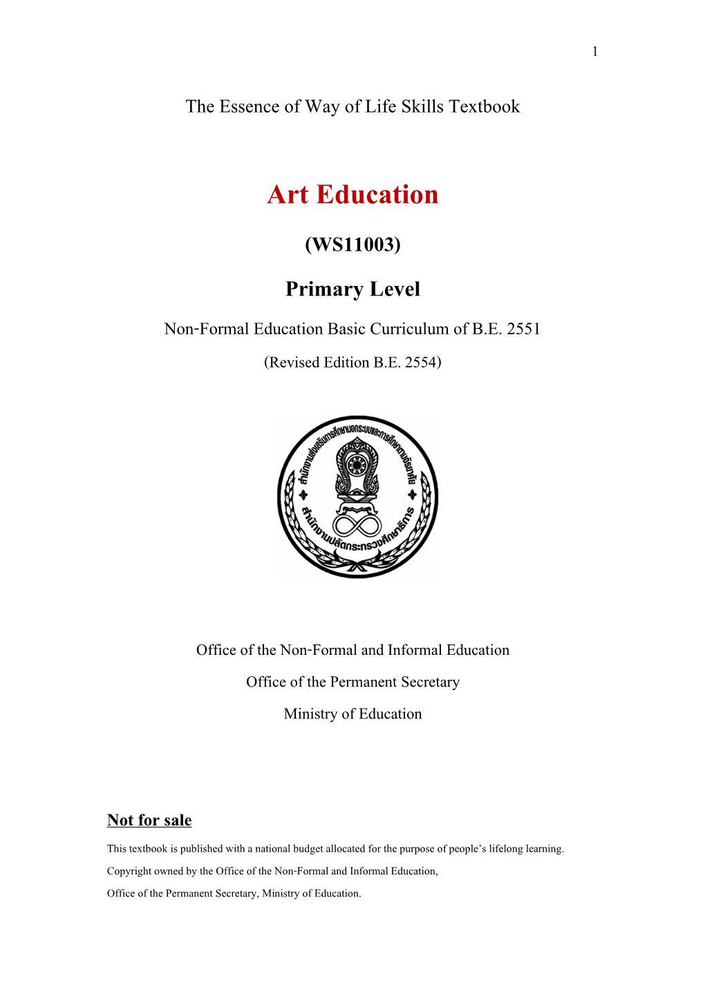 Art Education (WS11003) Primary Level Non-Formal Education Basic Curriculum of B.E