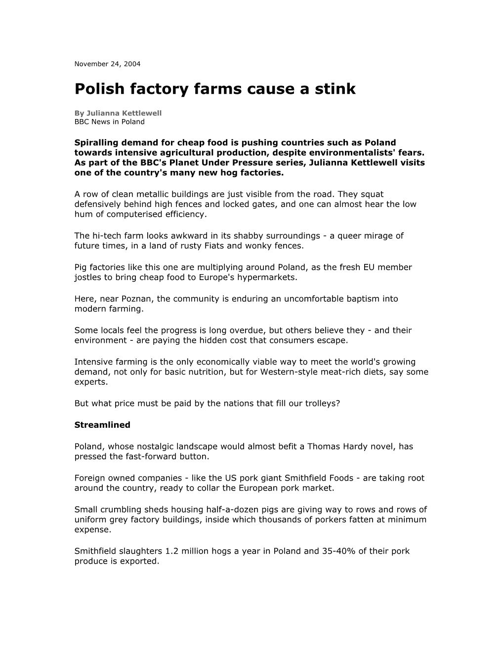 Polish Factory Farms Cause a Stink