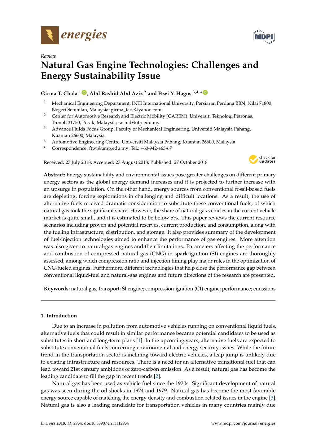 Natural Gas Engine Technologies: Challenges and Energy Sustainability Issue