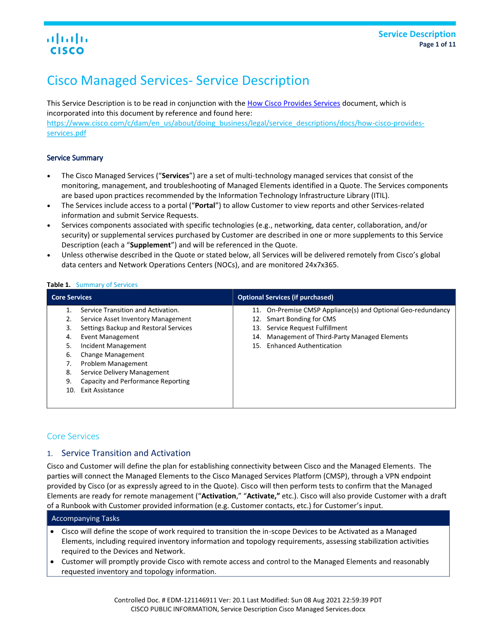 Service Description for Cisco Managed Services