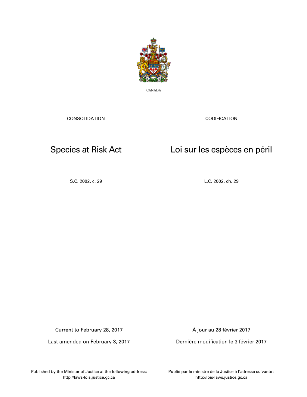 Species at Risk Act Loi Sur Les Espèces En Péril