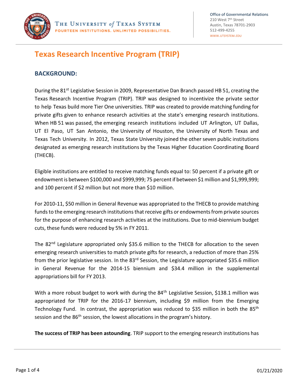 Texas Research Incentive Program (TRIP)